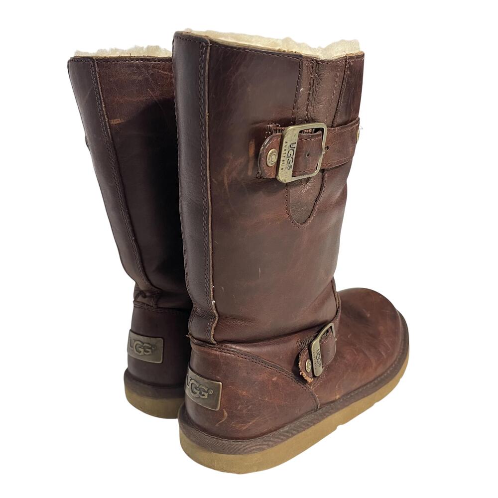 UGG Boots Womens Size 7 Full Grain Leather Shearling Lined Buckle Mid Calf 3325